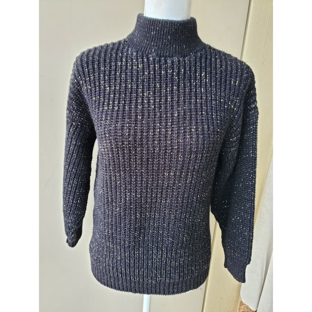 Beaucoup Sweater Womens 8 Black Gold Speckled Ribbed Knit Mock Neck Casual‎ Cozy